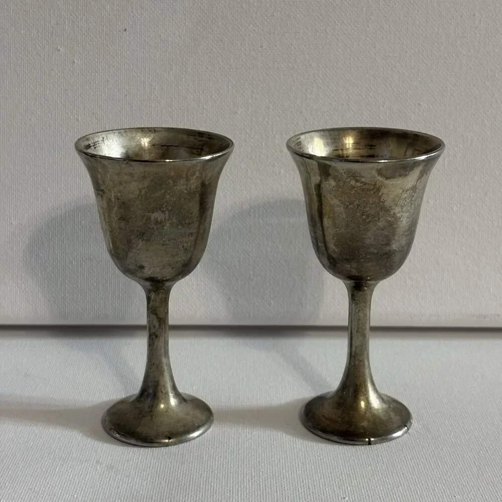Vintage F.B. Rogers Zinc Metal Goblets Barware Stemmed Cordial Cups Italy Set 2